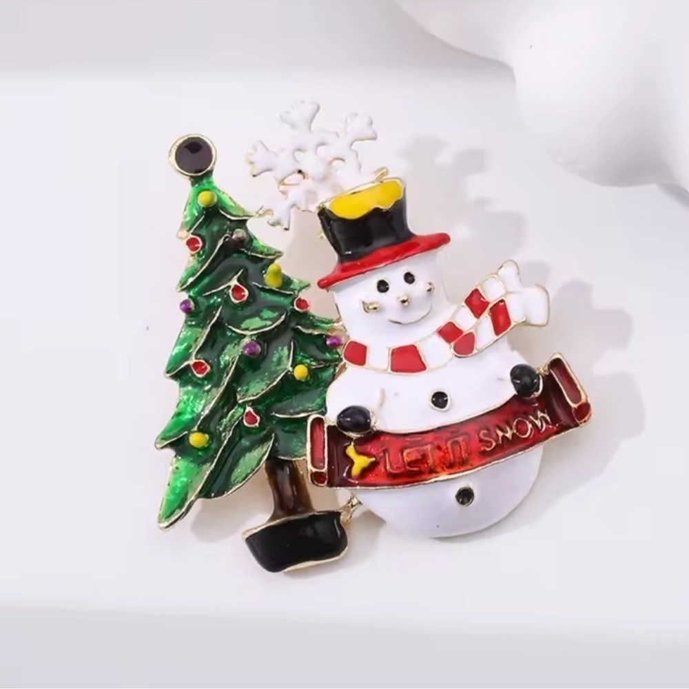 Snowman Let it Snow Christmas Tree Brooch